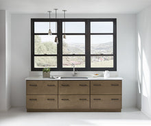 Load image into Gallery viewer, Contemporary Maps bathroom black windows white countertop